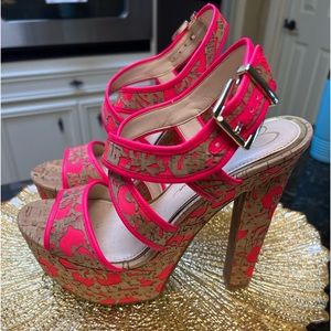 Jessica Simpson Strappy Heels, Size 7.5, Pink with Tan Overlay, Never Worn!!